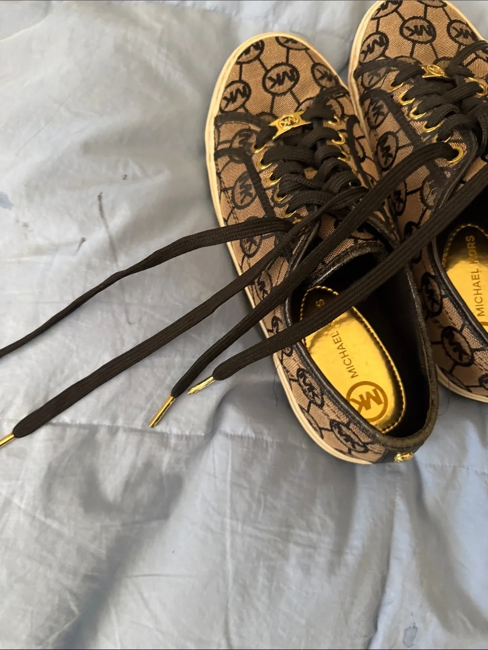 Michael Kors Brown Logo Low-Top Canvas Sneakers with Gold Accents